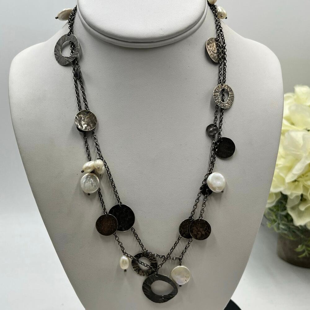 Silpada Sterling Silver 925 Pearl of a Girl Coin Pearl Disc Long Necklace N2197